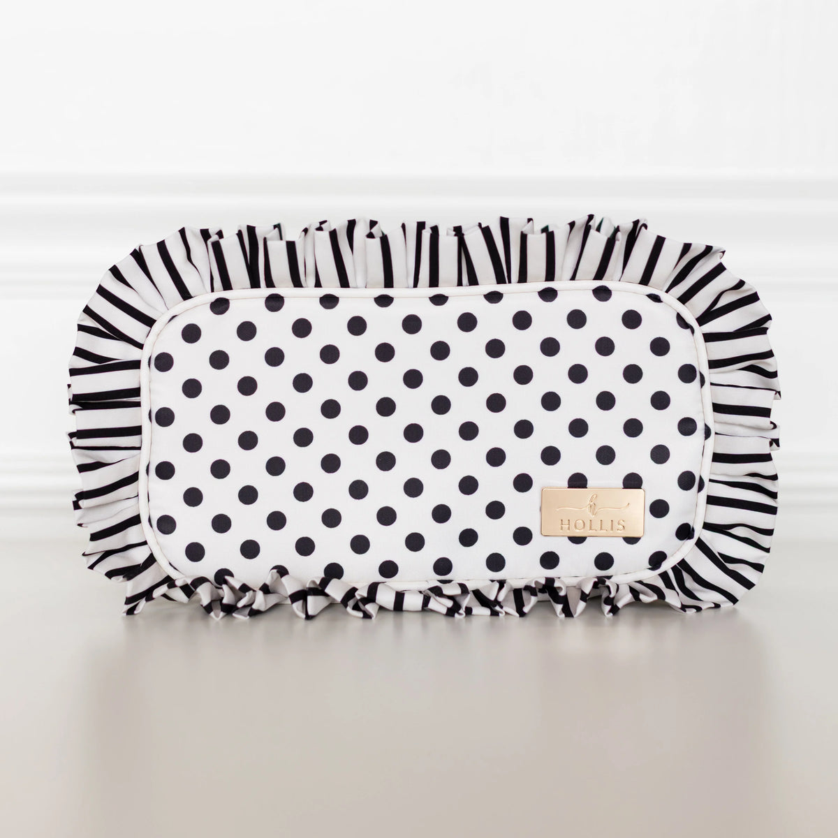 Polka Stripe Ruffled Nylon Medium Pouch