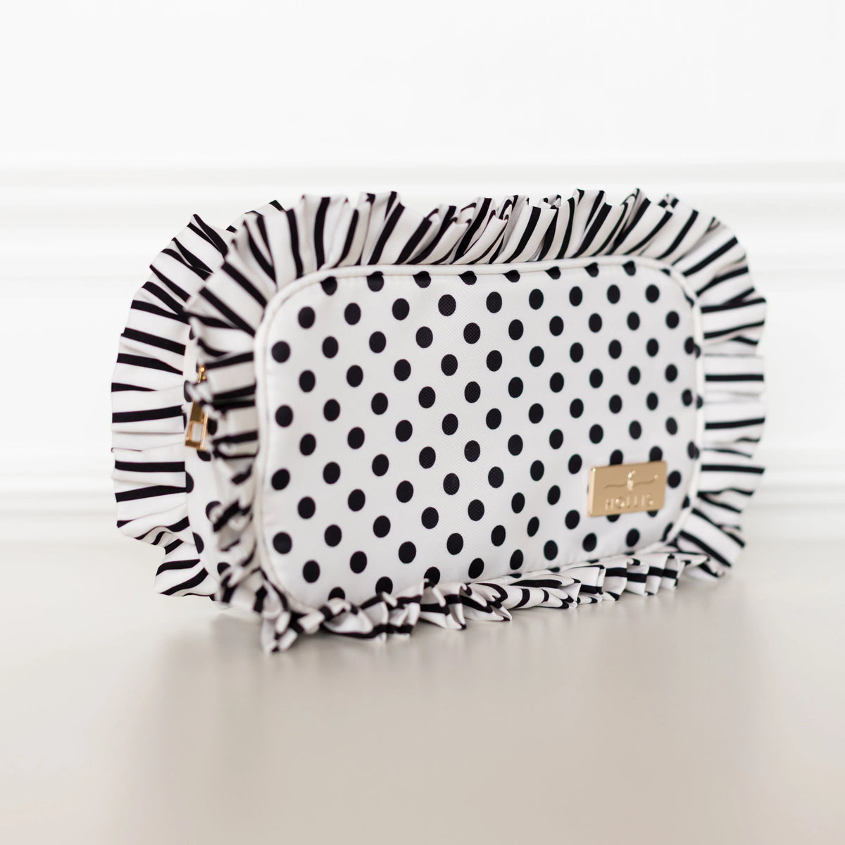Polka Stripe Ruffled Nylon Medium Pouch