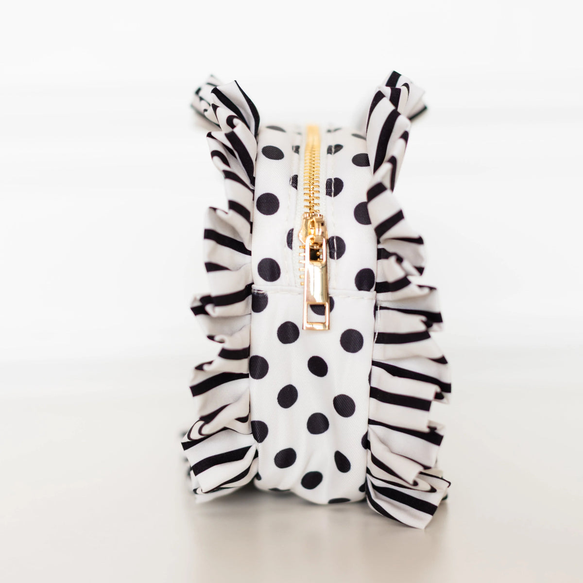 Polka Stripe Ruffled Nylon Medium Pouch