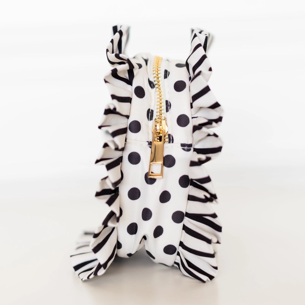 Polka Stripe Ruffled Nylon Tech Organizer