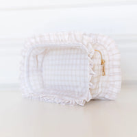 Nude Plaid Ruffled Nylon Large Clear Pouch
