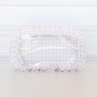 Nude Plaid Ruffled Nylon Large Clear Pouch