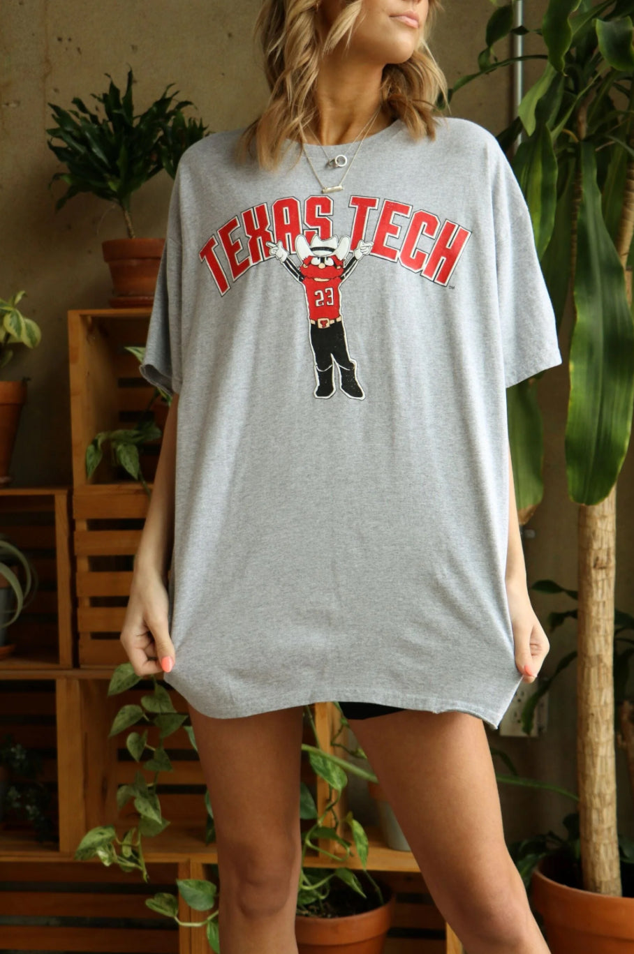 Texas Tech Cartoon Mascot Puff Ink Gray Thrifted Tee