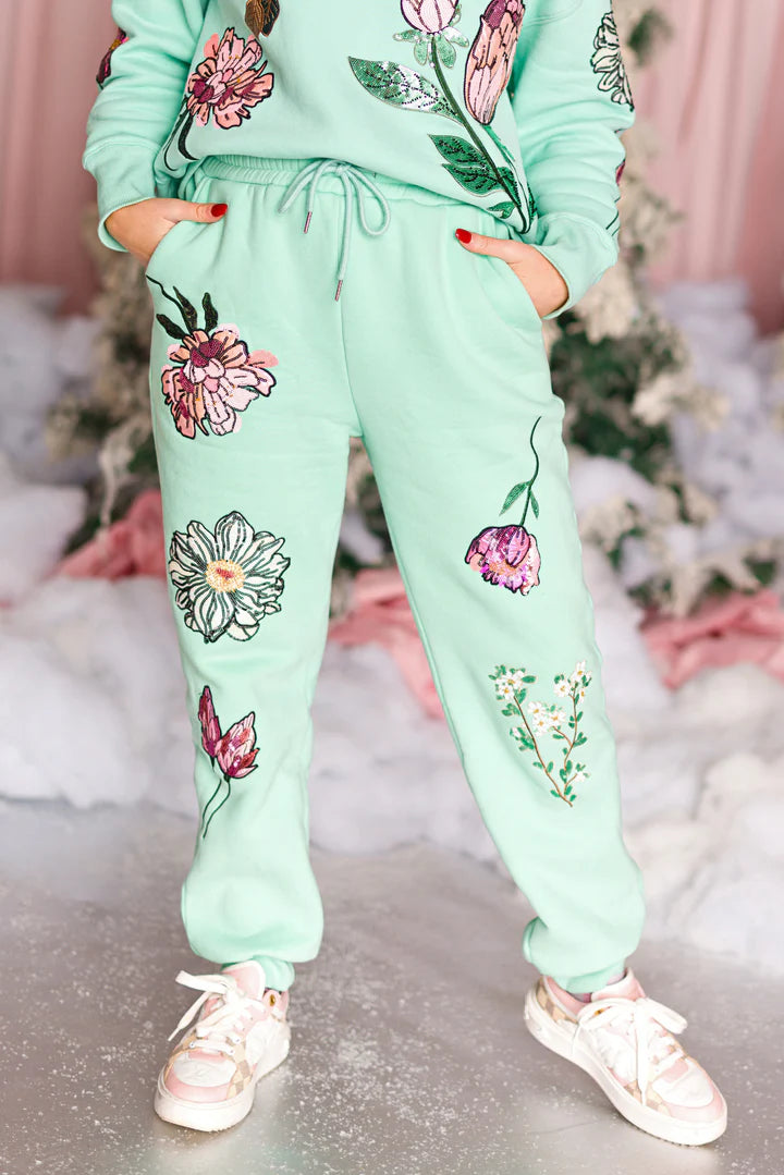 Snowdrop Botanical Sweatpants in Mint