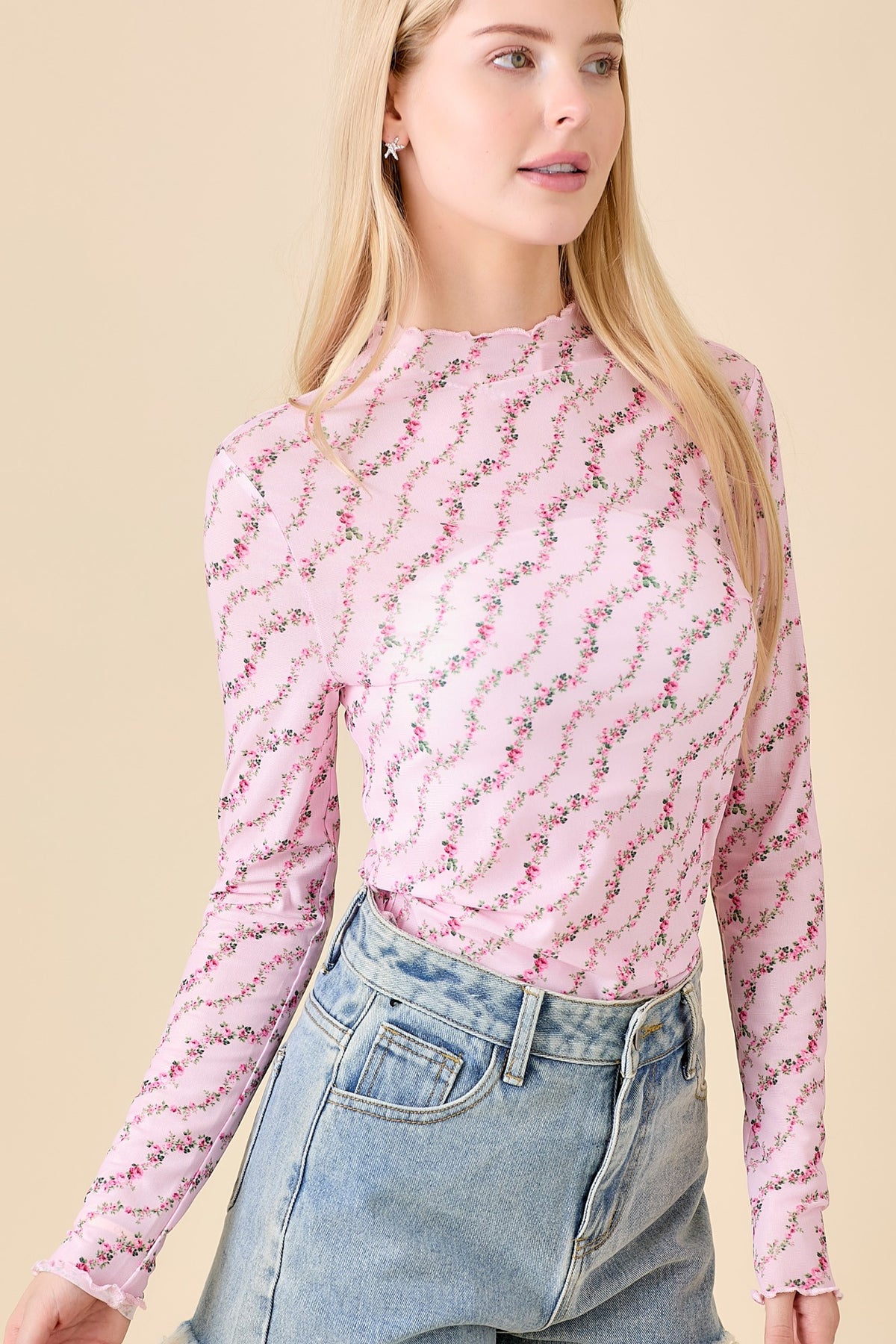 Floral Printed Mesh Top