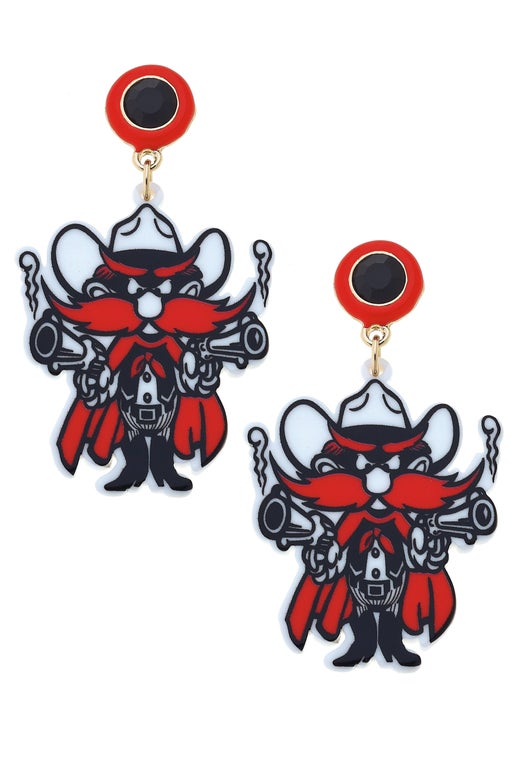 Texas Tech Raider Red Resin Mascot Earrings in Red/Black
