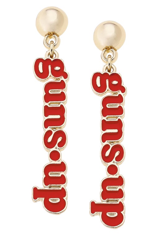Texas Tech Red Raiders Slogan Earrings in Red/Shiny Gold