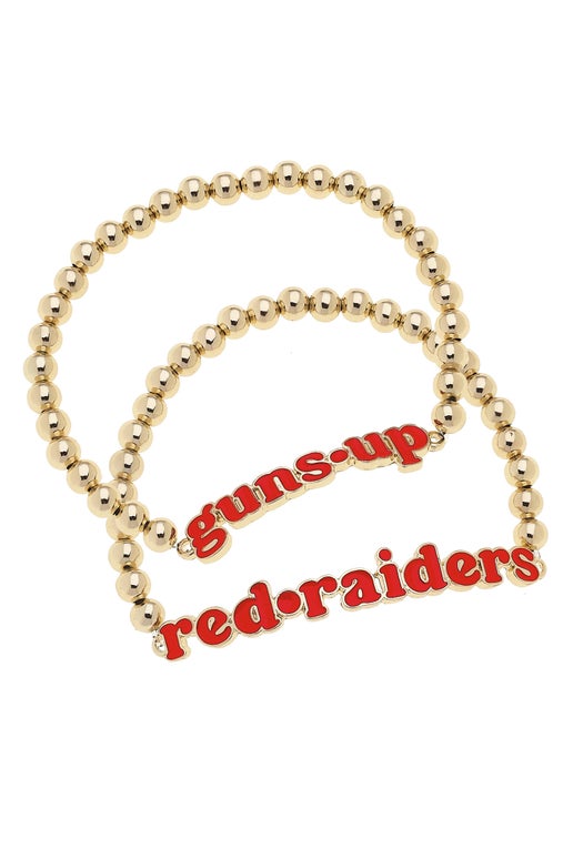 Texas Tech Red Raiders Slogan Ball Bead Bracelet Set of 2