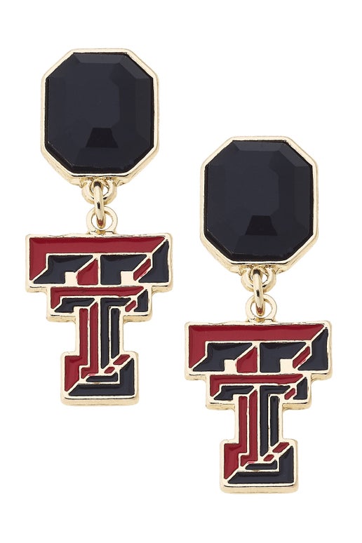 Texas Tech Red Raiders Rhinestone Enamel Logo Earrings