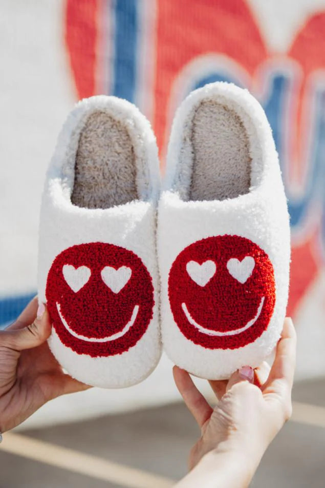 Heart Eyes Red Happy Face Slippers