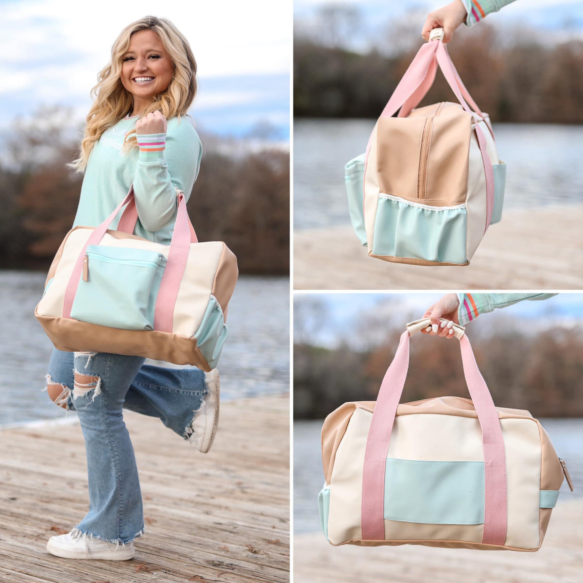 Color Block Carry On Duffle Bag