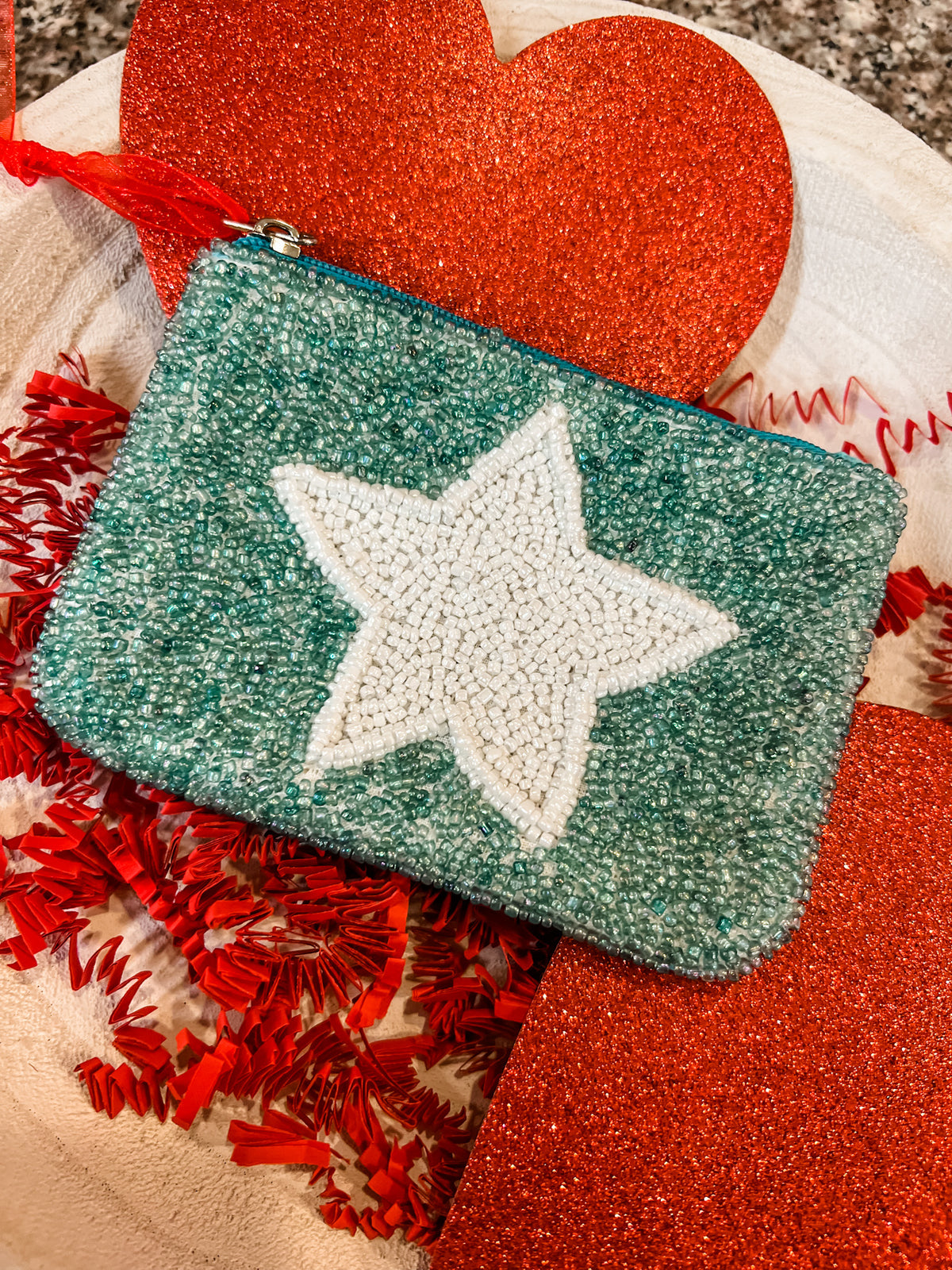 Blue star beaded coin purse